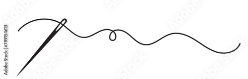 Needle and thread silhouette icon vector illustration. Tailor logo with needle symbol and curvy thread isolated on white background. Tailor sign template, sewing instrument design, fashion icon.Eps 10