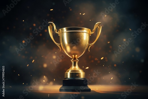 Image of gold cup, concept for winning or success. Champions award, sport victory, winner prize concept. Competition success, first place, best win symbol. High quality photo © AminaDesign