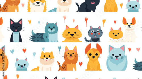 Seamless pattern with adorable cat and dog on white