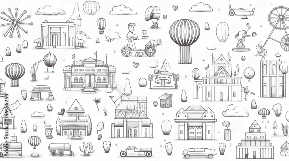 Seamless pattern with amusement park attractions dr