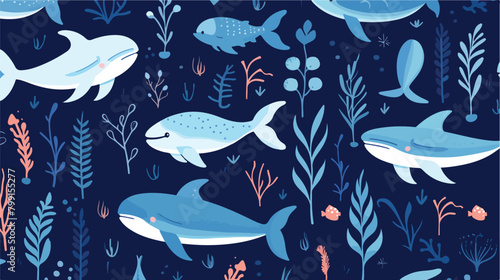 Seamless pattern with aquatic animals or marine mam photo