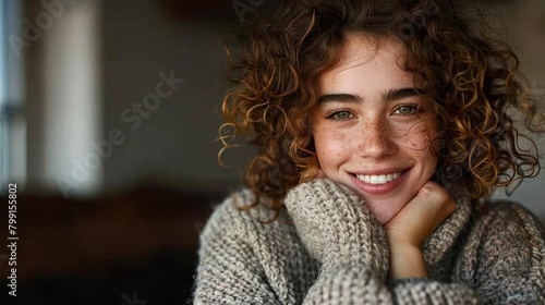 Smiling Woman in Cozy Sweater