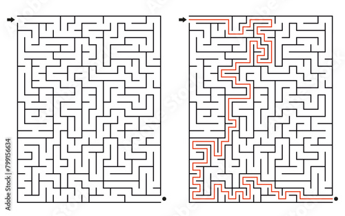 Medium Rectangular Maze Puzzle Game with a solution
