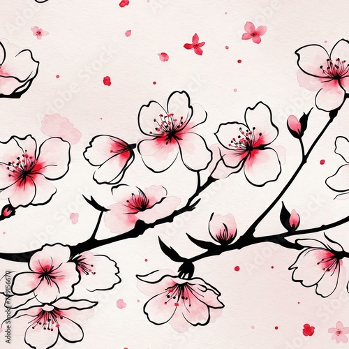 Sakura Cherry Blossom Seamless Pattern Background
