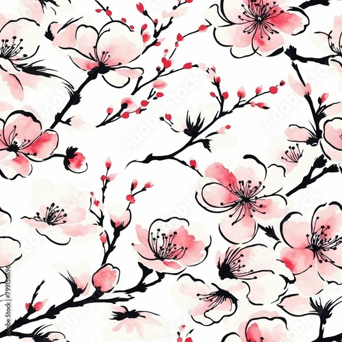 Sakura Cherry Blossom Seamless Pattern Background