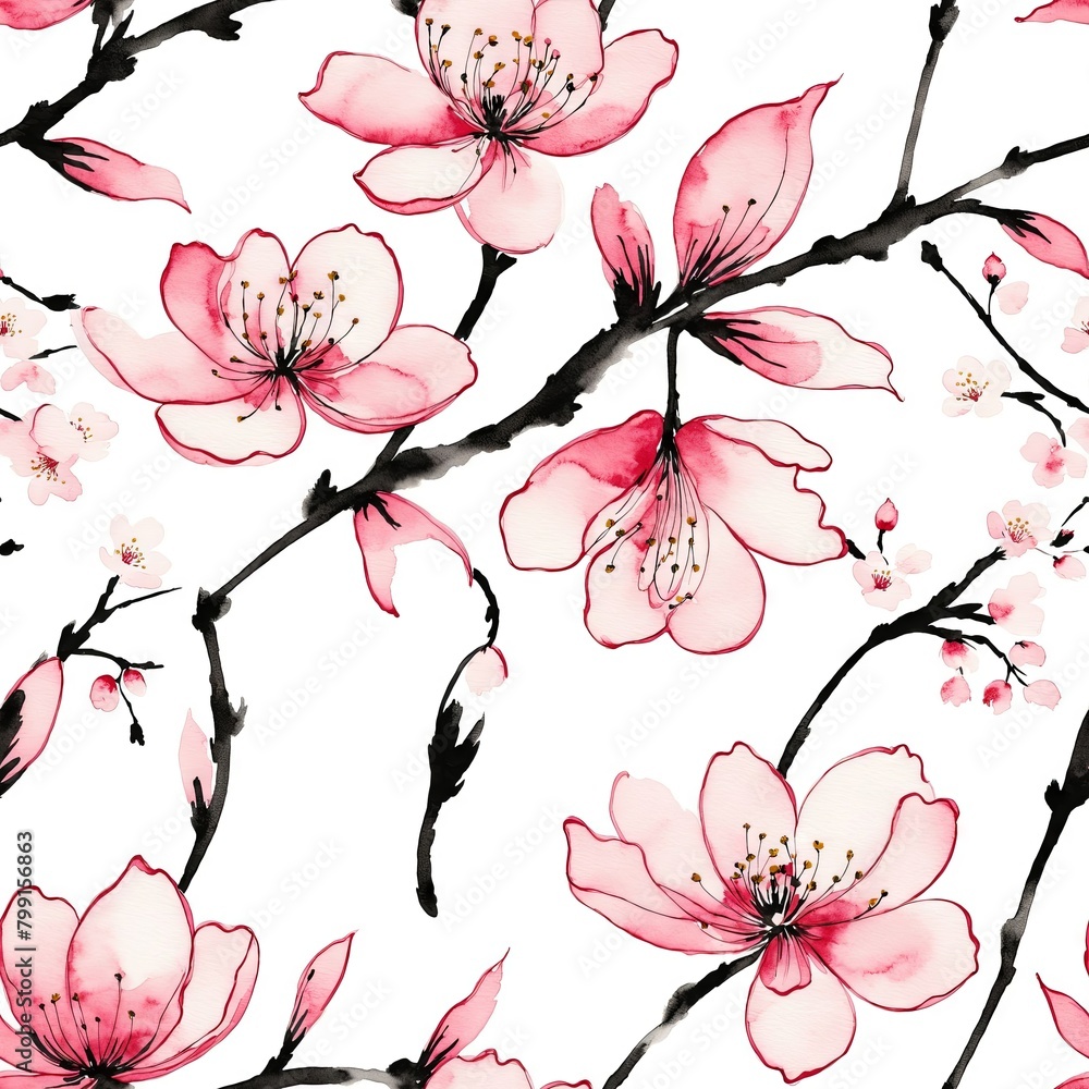Sakura Cherry Blossom Seamless Pattern Background Sakura Cherry Blossom Seamless Pattern Background