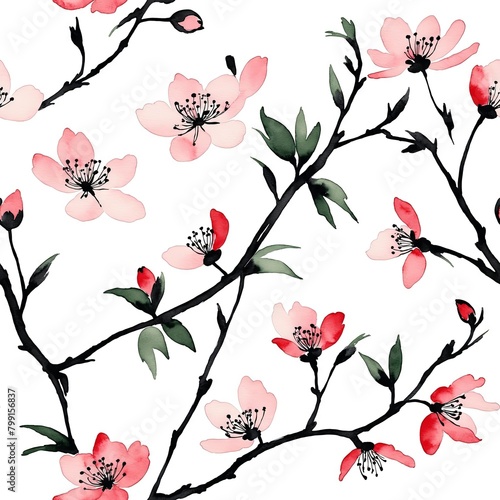 Sakura Cherry Blossom Seamless Pattern Background