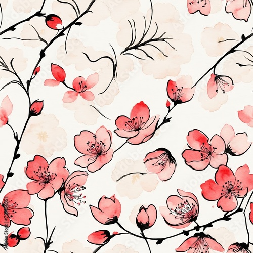 Sakura Cherry Blossom Seamless Pattern Background