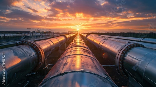 Steel pipeline and sky at manufacturer industrial