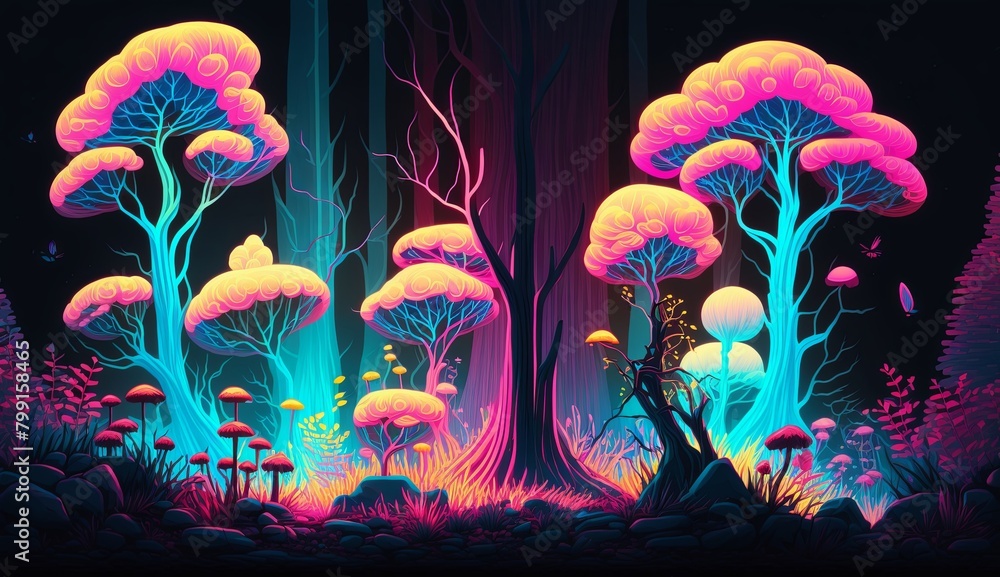 A neon-infused landscape of a glowing A neon-infused landscape of a glowing