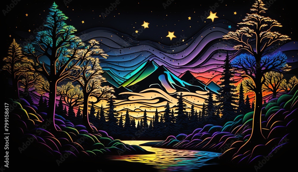 A neon-infused landscape of a glowing