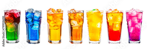 Glasses with soda colorful drink isolated on white
