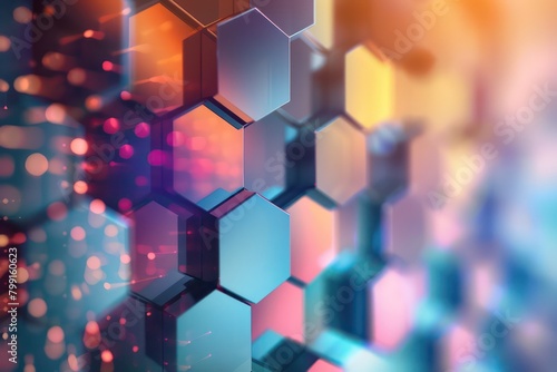 Abstract hexagon geometry background,Abstract background of hexagon background. Colorful hexagons background, chaotic hexagons. Colorful background with glowing elements. Generated AI