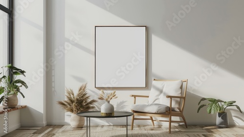 Ambiance Illuminates Radiating Home Decor Frame mockup  Inviting Living Room Interior with Modern Furniture Render of frame against cozy home. Generated AI