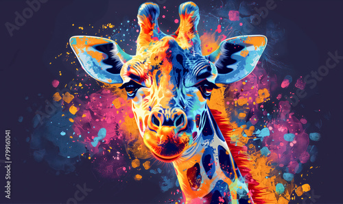 abstract illustration of a giraffe in childish style  logo for t-shirt print