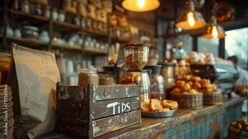 Interior of a cozy coffee shop with pastries photo