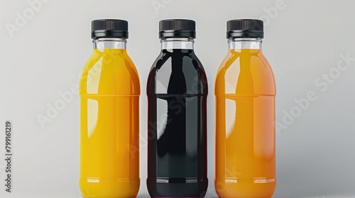 Juice Bottle Mock-Up - Three Bottles. Horizontal Label