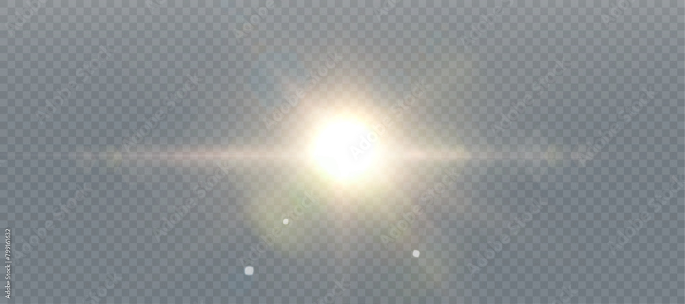 Golden glowing light explodes on a transparent background. with rays ...