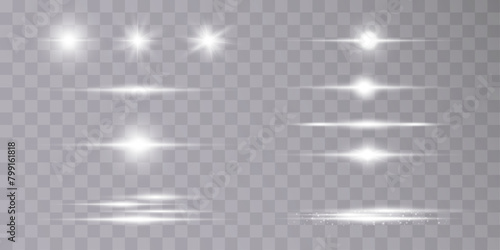 A set of horizontal translucent light effects on a transparent background. Optical flares. Vector photo