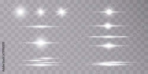 A set of horizontal translucent light effects on a transparent background. Optical flares. Vector
