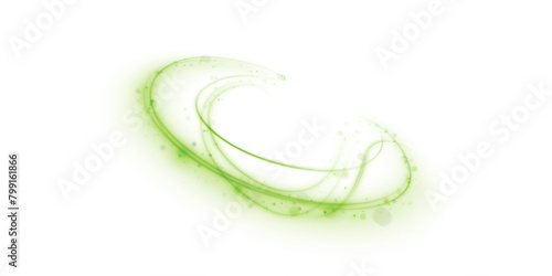 Dynamic green lines with glow effect. Abstract green light lines effect on white background PNG effect. Rotating light effect for gaming and advertising design.