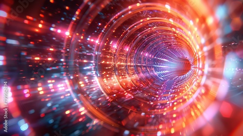 glowing, futuristic tunnel of red and blue light.