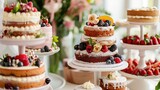 A selection of various cakes displayed on a tiered stand.