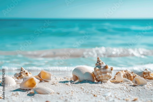 Serene Seaside Beauty: Summer Vacation Background with White Sand Beach and Blue Waters © FU