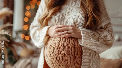 A close up of a cute pregnant belly isolated on white. A pregnancy concept.