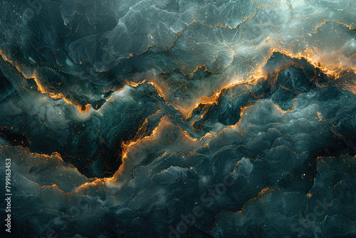 A beautiful dark teal and gold marble pattern with flowing water. Created with Ai 