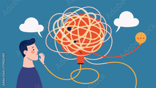 A visualization of a language processing disorder with tangled strings representing miscommunications and confusion in understanding language.. Vector illustration