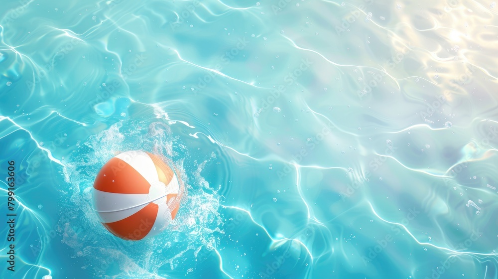 Beach ball floating on swimming pool. Summer holidays background. Travel on vacation. Family trip