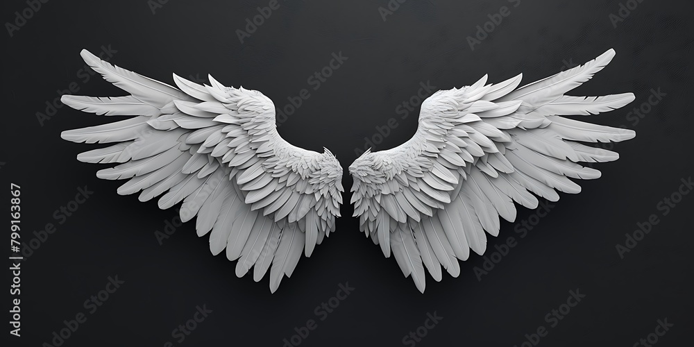 White angel wings with black background,白い天使の羽　背景は黒,Generative AI