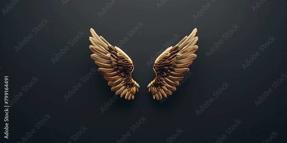 Obraz premium Golden Wings of an Angel Black background,天使の黄金の翼 背景は黒 Generative AI