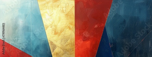  blue red gold geometric background, elegant background, modern background, modern artwork featuring abstract shapes, wide background, website header, banner, template