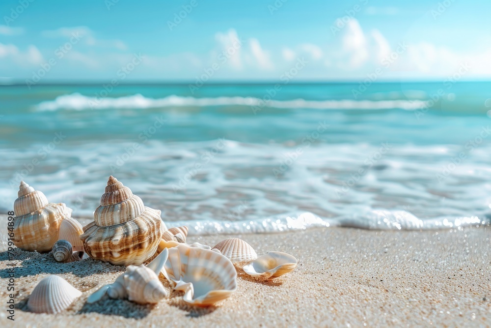 Serene Seaside Beauty: Summer Vacation Background with White Sand Beach and Blue Waters Serene Seaside Beauty: Summer Vacation Background with White Sand Beach and Blue Waters