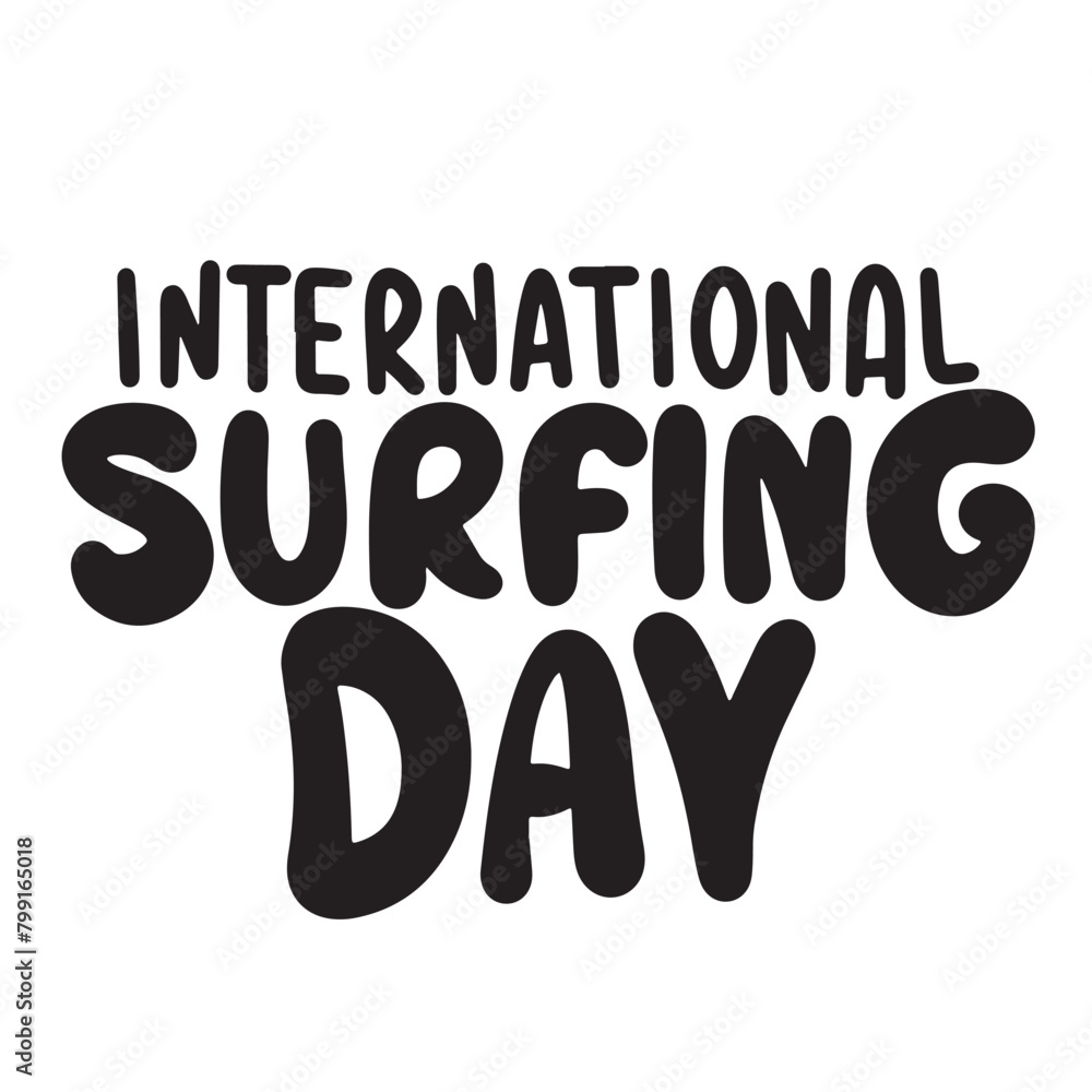 International Surfing Day text banner. Hand drawn vector art.