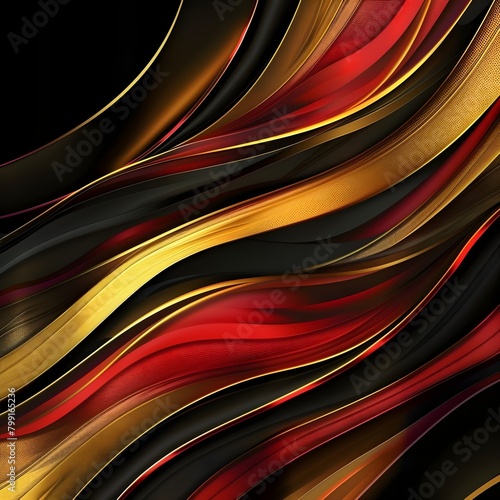 Abstract red, gold, and black waves on transparent background