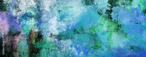 texturen malerei abstrakt farben formen striche hintergrund blau cyan banner wandbild