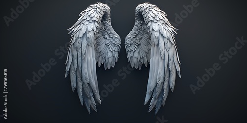 White angel wings with black background,白い天使の羽 背景は黒,Generative AI