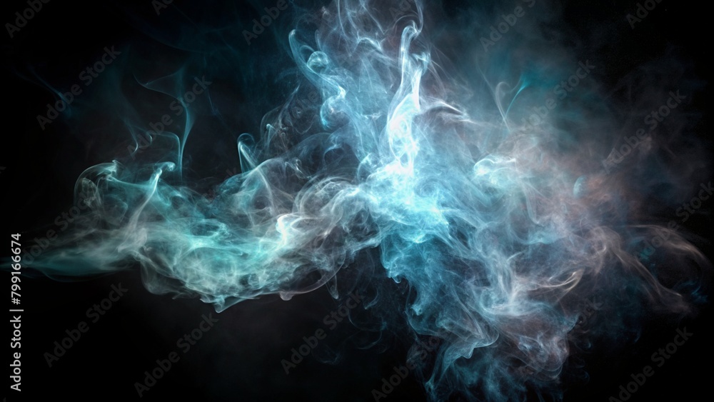 Dramatic explosion of blue and red glowing smoke clouds in dark atmospheric space Dramatic explosion of blue and red glowing smoke clouds in dark atmospheric space