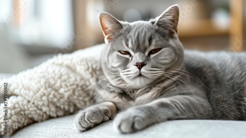 grey Scottish fold cat on white background.