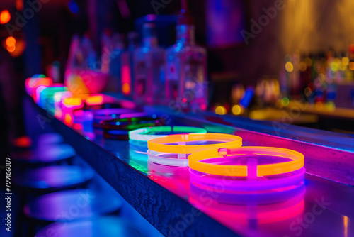 Glowing neon wristbands on a club's front desk.