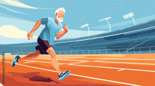 Sporty mature man jogging at stadium Vector illustration