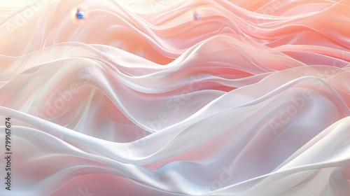 This image is a generated photo of a flowing pink and white fabric. The fabric is in waves and looks very soft and smooth. The colors are very gentle and pleasing to the eye.
