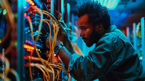 Engineer Working in the Data Center
