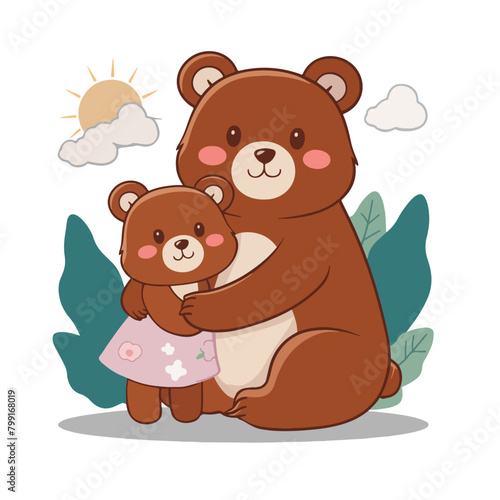 Cute bear hugs mother bear . Mother s love for the child. Kind children s illustration for mother s day.   kawaii chibi  Cartoon Animal Illustration Isolated Vector Illustration  EPS 10  