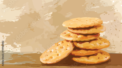 Stack of rice crackers on grunge background Vector illustration