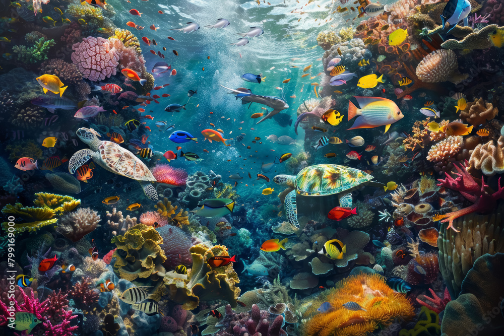 Naklejka premium Coral Reef Diversity Celebration World Oceans Day