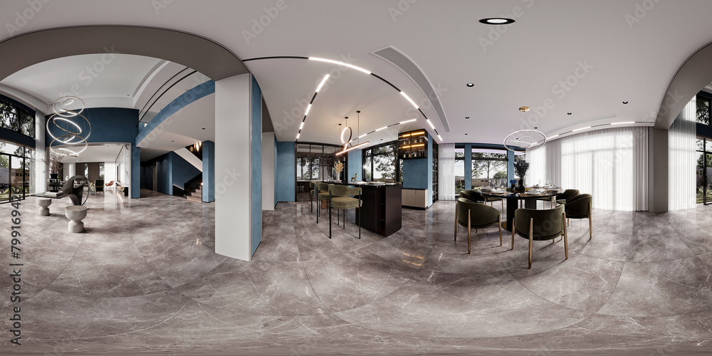 Obraz premium 360 degrees view of luxury home interior, 3d rendering